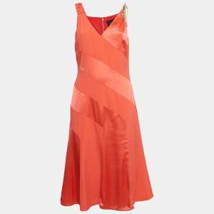 Class by Roberto Cavalli Red Crepe and Satin Snake Embellished Panelled Midi Dress L