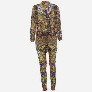 Just Cavalli Multicolor Printed Silk Pleated Long Sleeve Jumpsuit S