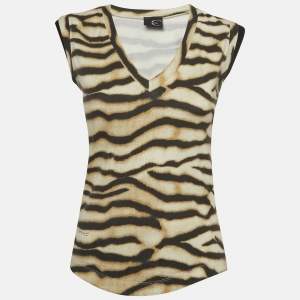Just Cavalli Brown Animal Print Knit V-Neck Sleeveless Top S