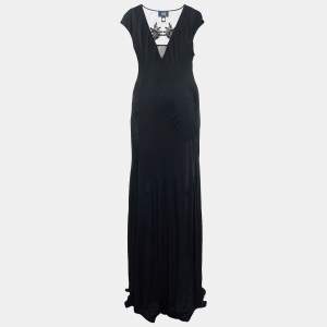 Class by Roberto Cavalli Black Jersey Embellished Sleeveless Maxi Dress L