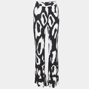 Just Cavalli Monochrome Printed Crepe Flared Trousers M
