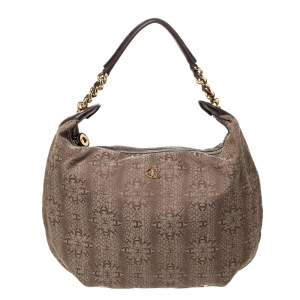 Just Cavalli Brown Signature Canvas Chain Hobo