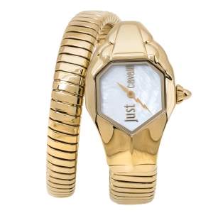 Just Cavalli Mother Of Pearl Yellow Gold Plated Stainless Steel Serpent JC1L001M0026 Women's Wristwatch 22 mm