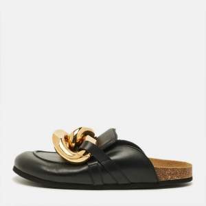 Pre Owned JW Anderson Size 42 Black Leather Chain Mules 