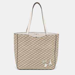 Karl Lagerfeld Taupe/White Monogram Coated Canvas Tote