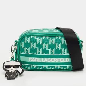 Pre Owned Karl Lagerfeld Green Monogram Coated Canvas and Leather K/Ikonik Camera Bag