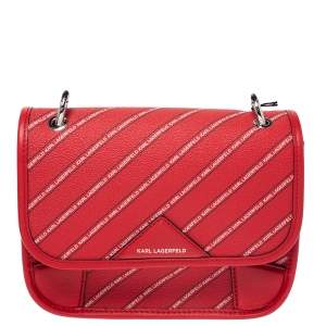 Karl Lagerfeld Red Coated Canvas K/Stripe Logo Crossbody Bag    