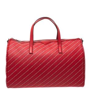 Karl Lagerfeld Red Coated Canvas and Leather K/Stripe Logo Weekender Bag