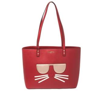 Karl Lagerfeld Red Leather Maybelle Cat Tote