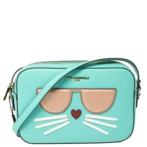 Karl Lagerfeld Mint Green Leather Maybelle Choupette Crossbody Bag                   