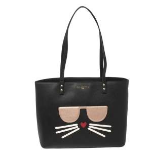 Karl Lagerfeld Black Leather Maybelle Cat Tote