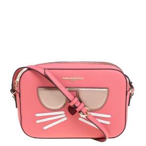 Karl Lagerfeld Pink Leather Maybelle Choupette Crossbody Bag