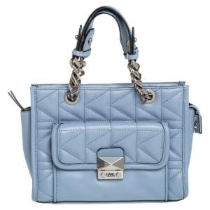 Karl Lagerfeld Blue Quilted Leather K/Kuilted Tote