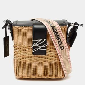 Karl Lagerfeld Black Rattan And Leather K/Autograph Wicker Picnic Crossbody Bag
