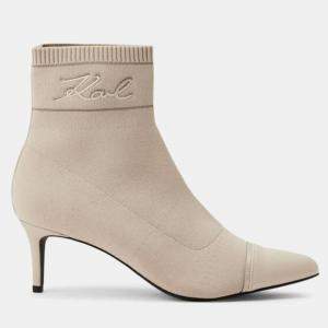 مملوكة مسبقًا Karl Lagerfield Pandara Beige Leather Mid Ankle Boots