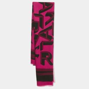 Karl Lagerfeld Pink Lettering Wool Scarf 