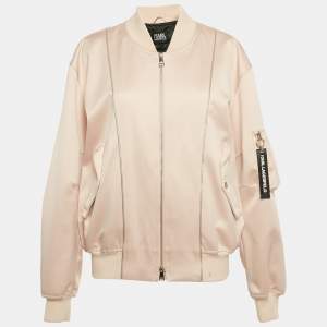 Karl Lagerfeld Pink Satin Zip-Up Blouse M