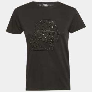 Pre Owned Karl Lagerfeld Black Bouclé Karl Profile Cotton T-Shirt XS