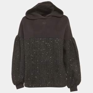 Pre Owned Karl Lengerfield Black Tweed and Cotton Hoodie L