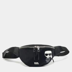 Karl Lagerfeld Black Leather and Nylon k/ikonik Belt Bag
