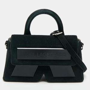 Pre Owned Karl Lagerfeld Black Suede Ikon/K Top Handle Bag