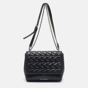 Pre Owned Karl Lagerfeld Black Leather K/Kuilted Flap Shoulder Bag