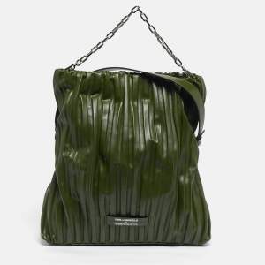 Pre Owned Karl Lagerfeld x Amber Valletta Green Pleated Faux Leather K/Kushion Fold Over Shoulder Bag