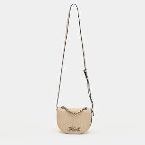 Pre Owned Karl Lagerfeld Light Beige Quilted Leather K/Signature Convertible Belt Bag