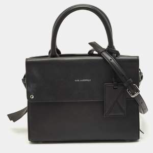 مملوكة مسبقًا Karl Lagerfeld K/Ikon Black Leather Top Handle Bag