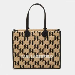 مملوكة مسبقًا Karl Lagerfeld Beige/Black Raffia and Leather Tote