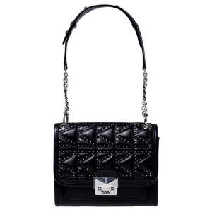 Karl Lagerfeld Black Leather Small K/Kuilted Studs Top Handle Bag