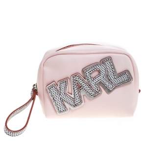 Karl Lagerfeld Pink Leather Wristlet Pouch