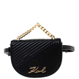Karl Lagerfeld Black Quilted Leather Belt Bag