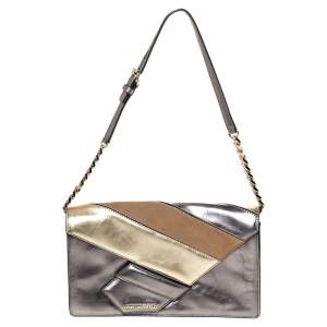Karl Lagerfeld Metallic Leather and Suede Flap Shoulder Bag