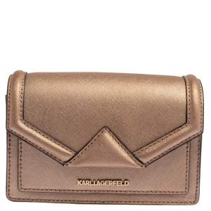 Karl Lagerfeld Metallic Rose Gold Leather Mini K/Klassic Crossbody Bag