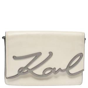 Karl Lagerfeld Beige Leather K/Signature Crossbody Bag