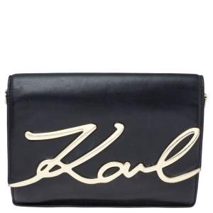Karl Lagerfeld Black Leather K/Signature Crossbody Bag