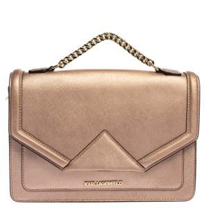 Karl Lagerfeld Metallic Rose Gold Leather K/Klassik Shoulder Bag