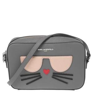 Karl Lagerfeld Grey Leather Maybelle Choupette Crossbody Bag