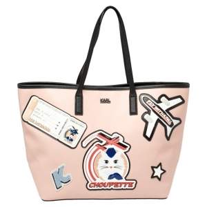 Karl Lagerfeld Pink/Black Leather K/jet Choupette Shopper Tote 