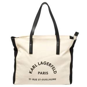 Karl Lagerfeld Cream White/Black Canvas Rue St Guillaume Tote