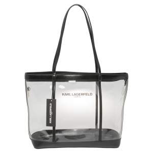 Karl Lagerfeld Black PVC and Leather Clear Swim Tote