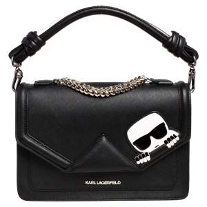 Karl Lagerfeld Black/White Leather K/ikonik Klassik Shoulder Bag