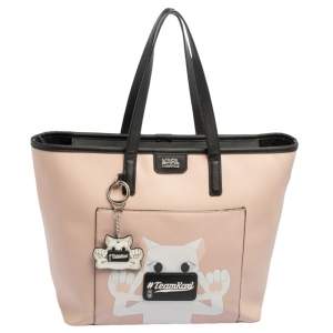 Karl Lagerfeld Salmon Pink/Black Coated Canvas and Leather Team Karl Tote
