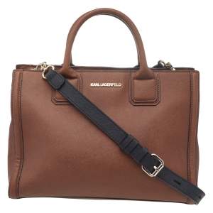 Karl Lagerfeld Brown/Black Saffiano Leather K Klassik Tote