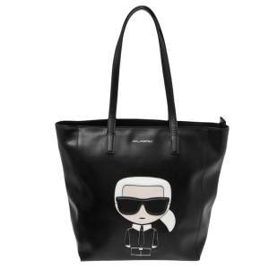 Karl Lagerfeld Black Leather K/Ikonik Shopper Tote