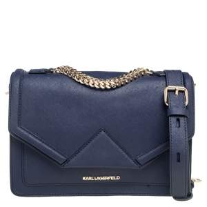 Karl Lagerfeld Navy Blue Leather K/Klassik Shoulder Bag