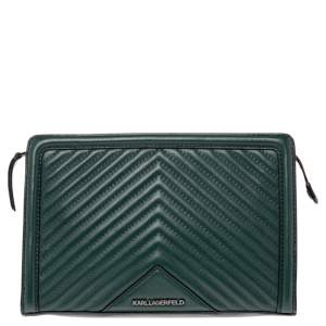 Karl Lagerfeld Green Quilted Leather Clutch
