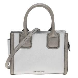 Karl Lagerfeld Metallic Silver/Dark Grey Saffiano Leather Mini K Klassik Tote