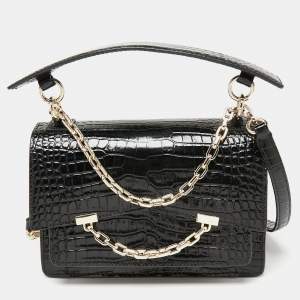 Karl Lagerfeld Black Croc Embossed K/Karl Seven Top Handle Bag